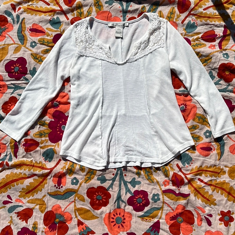 American Rag long sleeve thermal top with lace, Size S